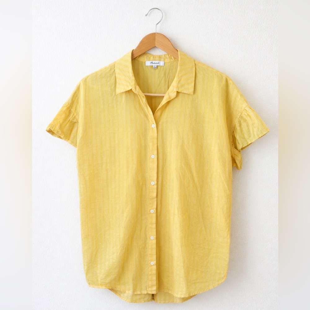 Madewell‎ Yellow Striped Button Down Shirt Top S Summer Wardrobe Minimalist Chic